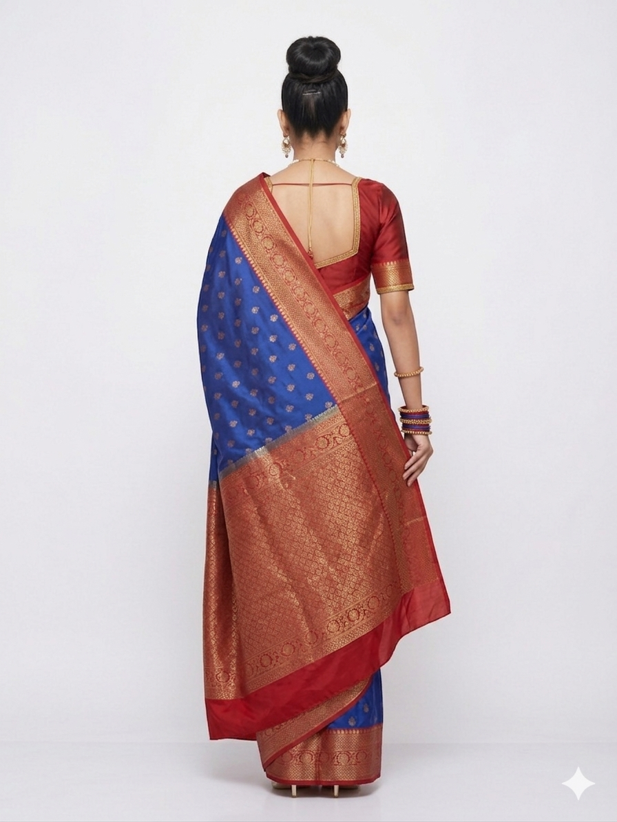 Blue Red Border Silk Saree