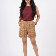 Yellow Handblock Cotton Shorts