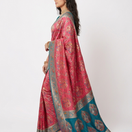 Pink Green Zari Work Silk Saree