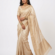 Light Brown Tussar Cutwork Silk Saree