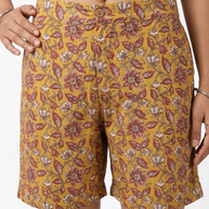 Yellow Handblock Cotton Shorts