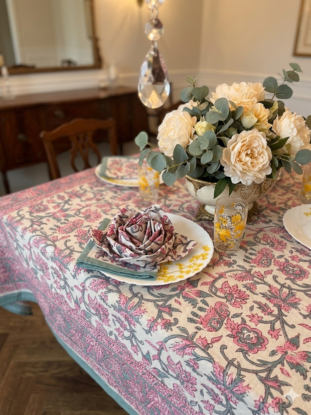 Handblock Print Cotton 6 Seater Rectangular Table Cover