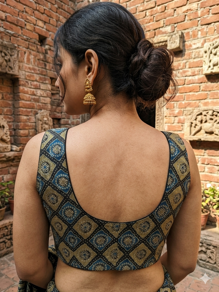 Black Green Mashru Silk Blouse
