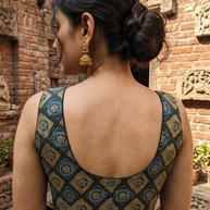 Black Green Mashru Silk Blouse