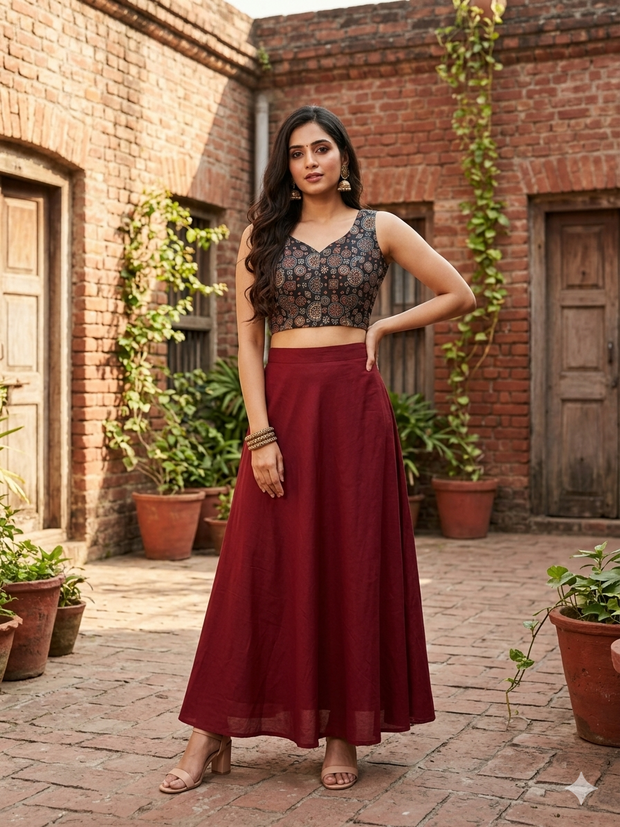 Black Ajrakh Mashru Silk Blouse