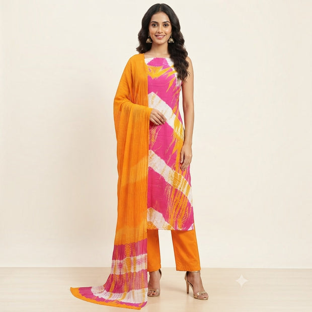 Pink Orange Modal Silk Tie-Dye Suit