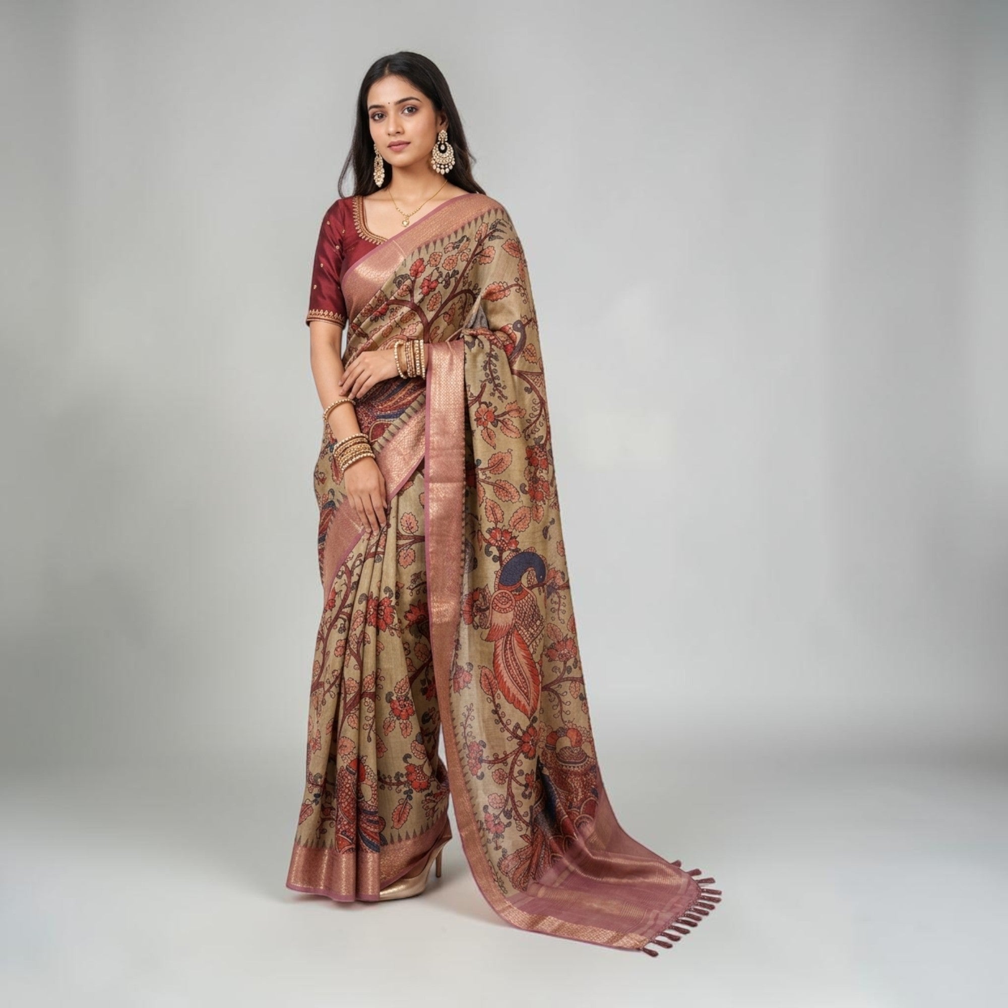 Pink Kalamkari Silk Saree