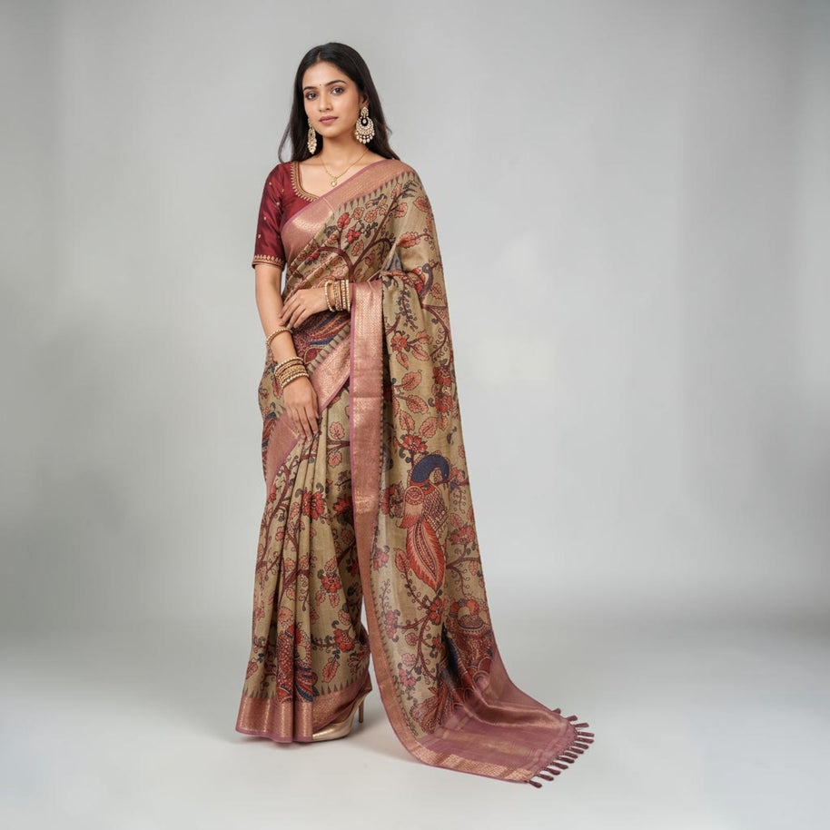 Pink Kalamkari Silk Saree