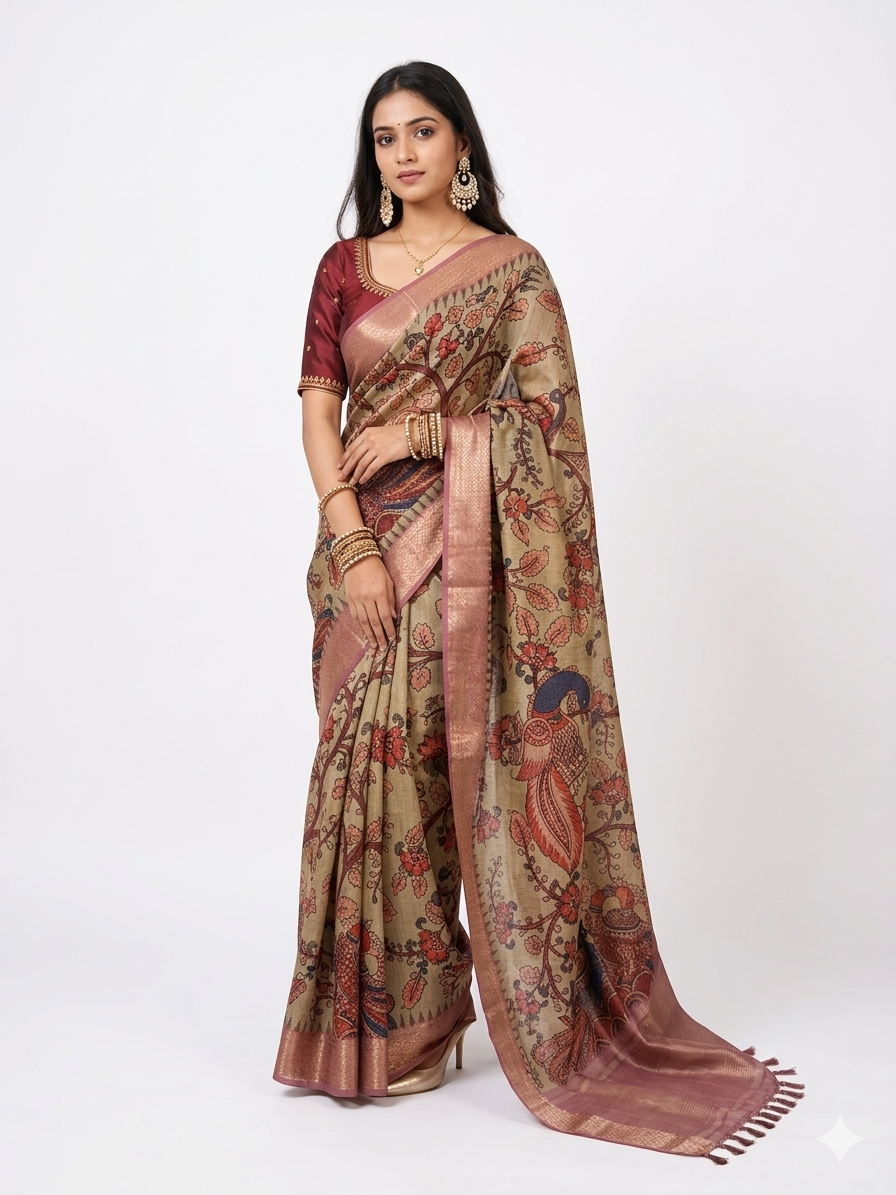 Pink Kalamkari Silk Saree