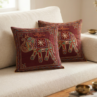 Maroon embroidery Cotton Cushion
