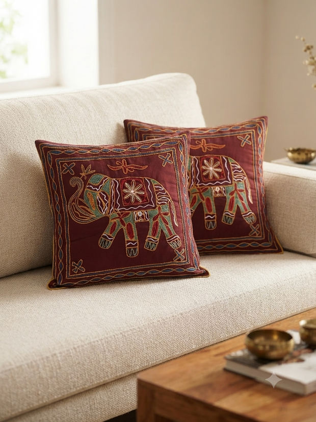 Maroon embroidery Cotton Cushion