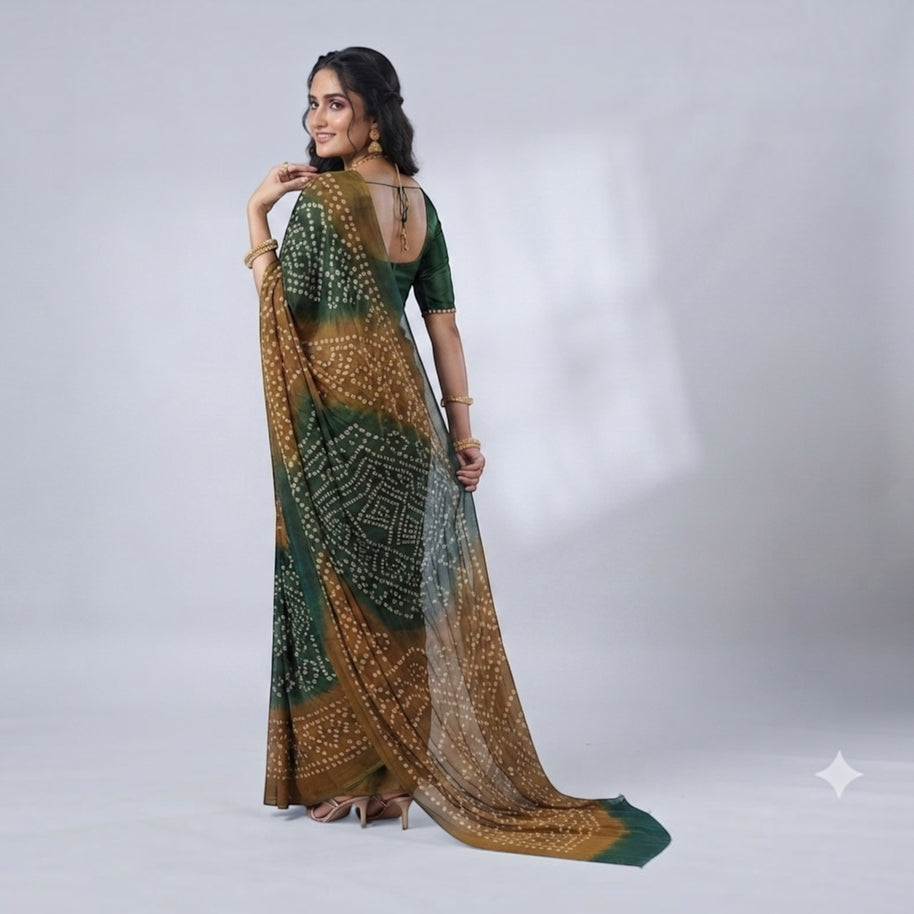 Green Bandhej Cotton Saree