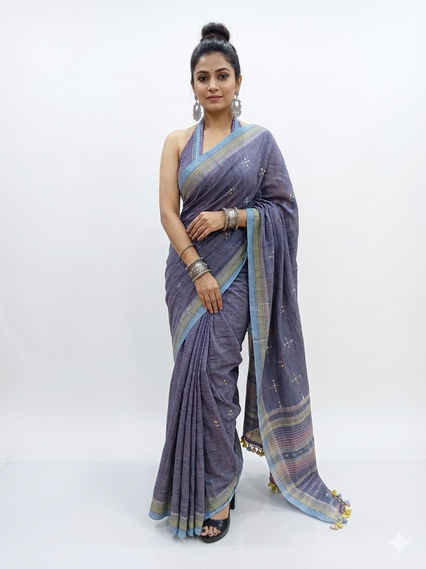 Purple Handloom Bhujodi Saree