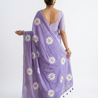 Lavender Bloom Handprinted Cotton Saree