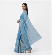 Blue Leaf Handblock Kota Cotton Saree