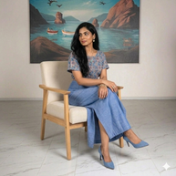 Sky Handwoven Cotton Long Skirt