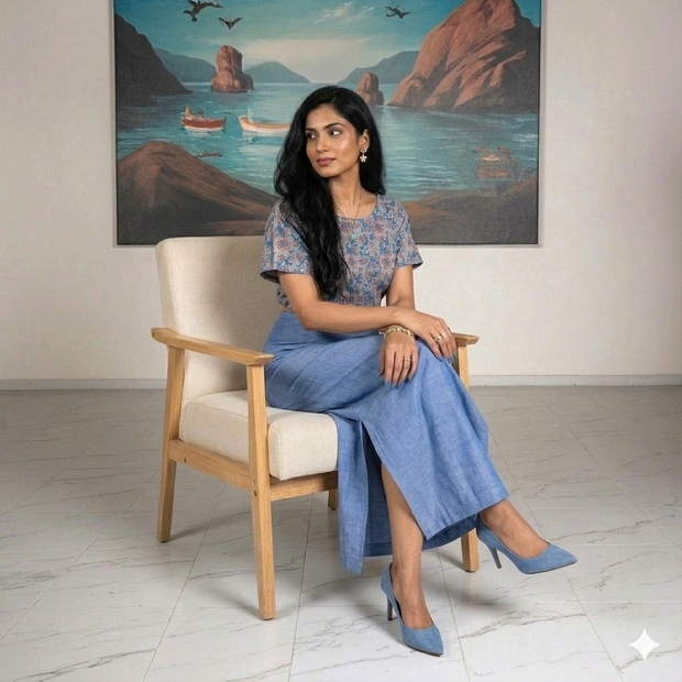Sky Handwoven Cotton Long Skirt