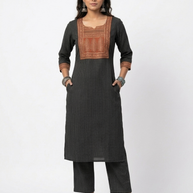 Black Stripe Cotton Kurta Set