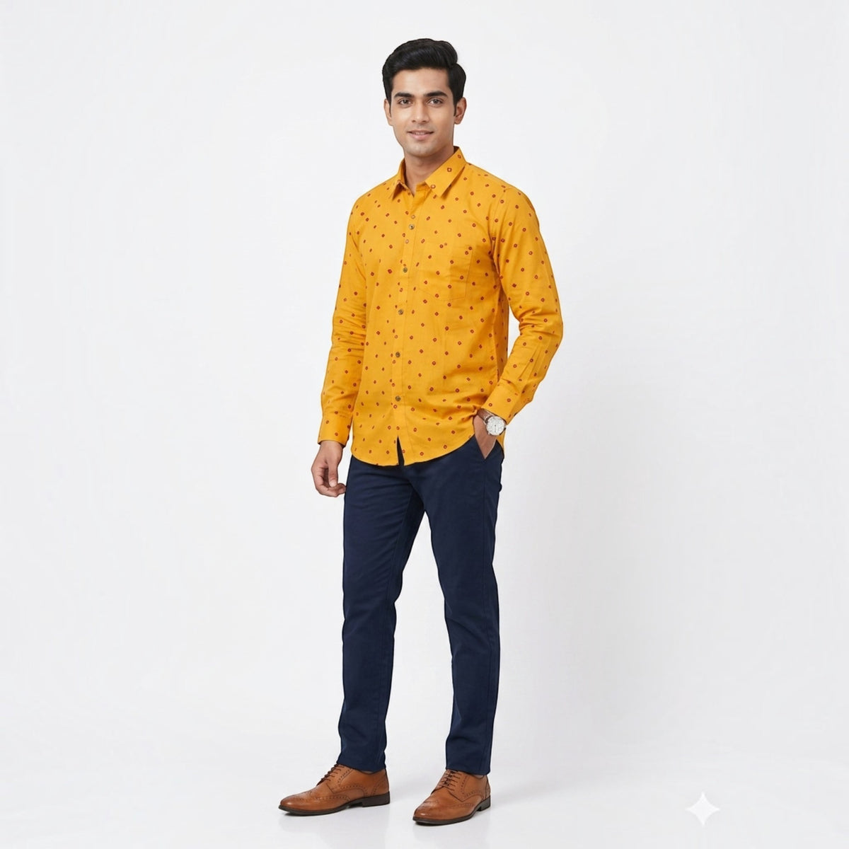 Yellow Bandhani Cotton Shirt