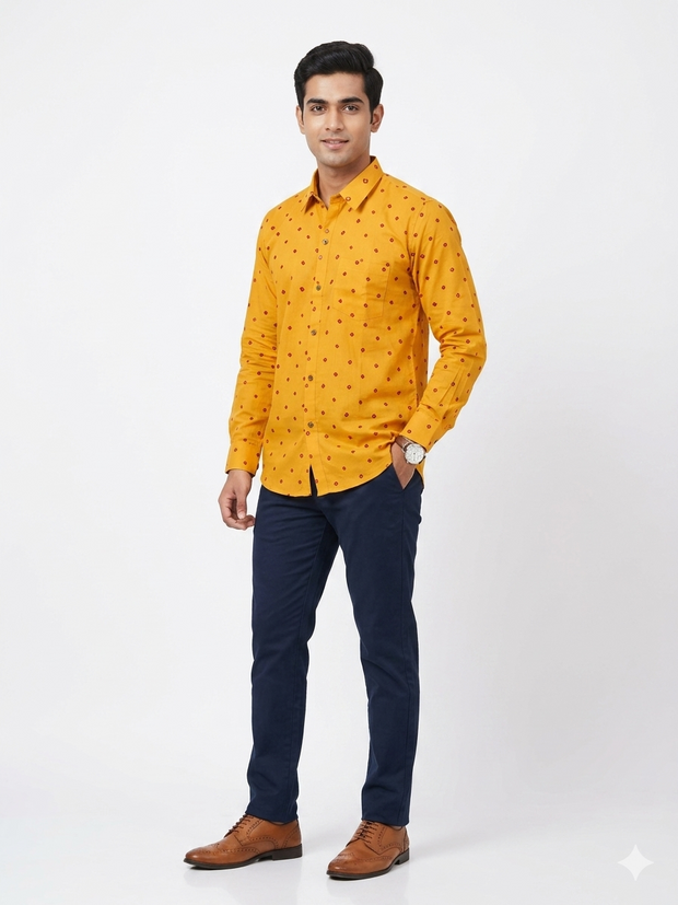 Yellow Bandhani Cotton Shirt