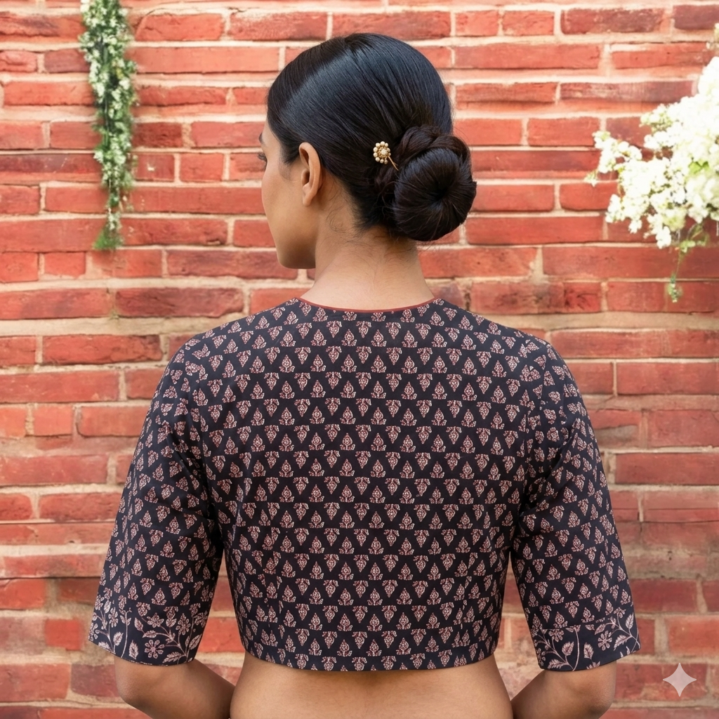 Black Handblock Cotton Blouse