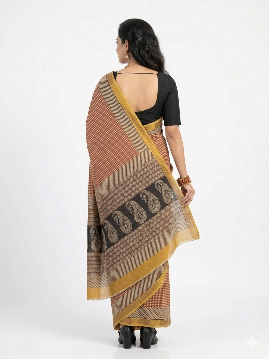 Offwhite Maroon Check Maheswari Silk Saree