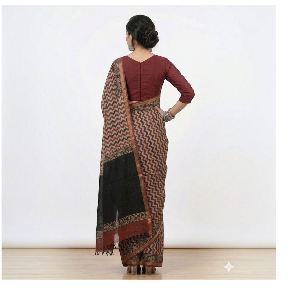 Offwhite Maroon Stripe Kota Cotton Saree
