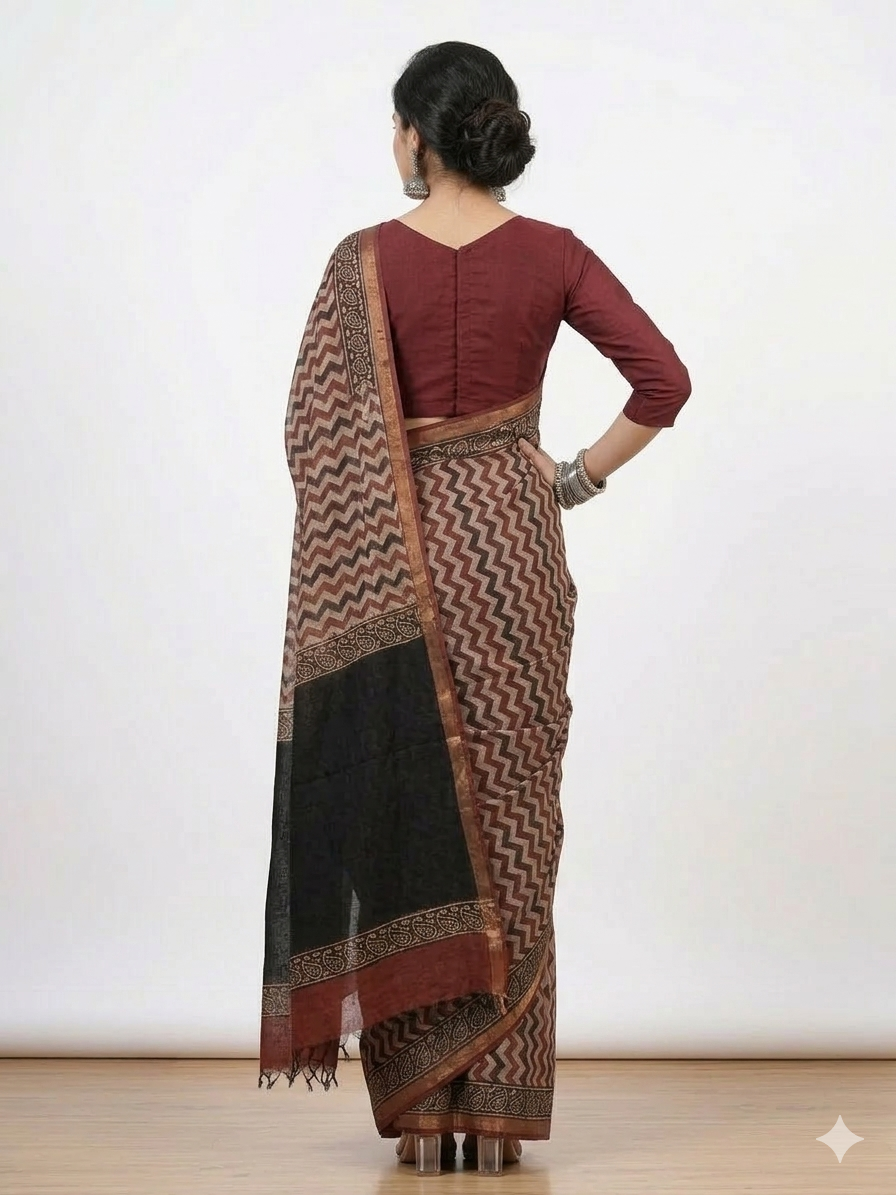 Offwhite Maroon Stripe Kota Cotton Saree