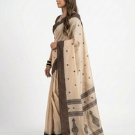 Cream Black Cotton Saree