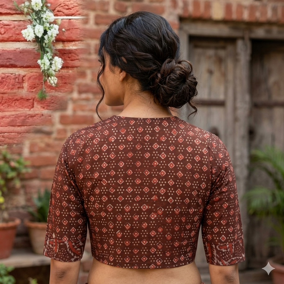 Maroon Handblock Cotton Blouse