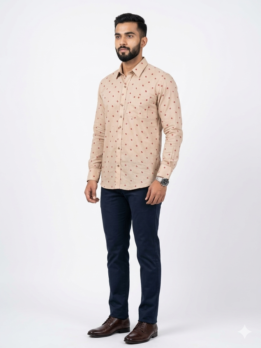 Cream Bandhani Cotton Shirt