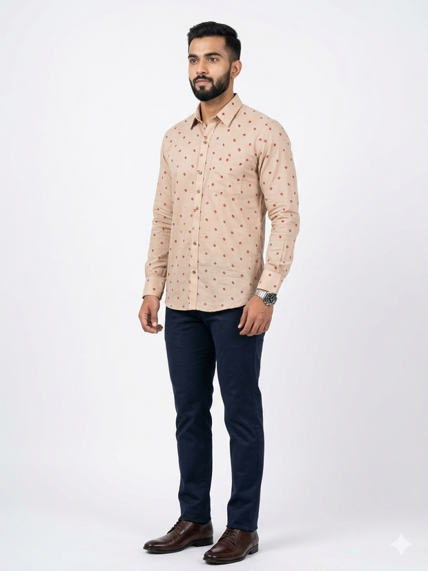 Cream Bandhani Cotton Shirt