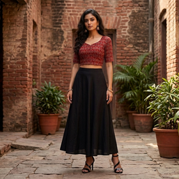 Maroon Black Handblock Cotton Blouse