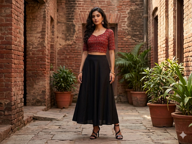 Maroon Black Handblock Cotton Blouse