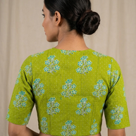 Green Floral Handblock Print Cotton Blouse