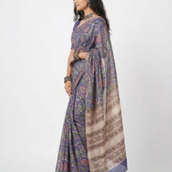 Purple Handblock Maheswari Silk Saree