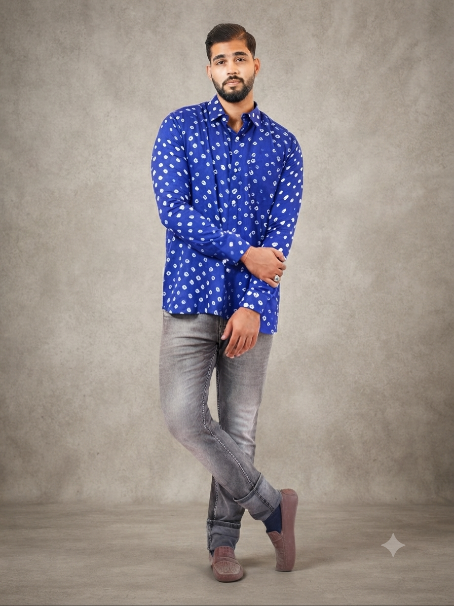 Blue Bandhani Cotton Shirt