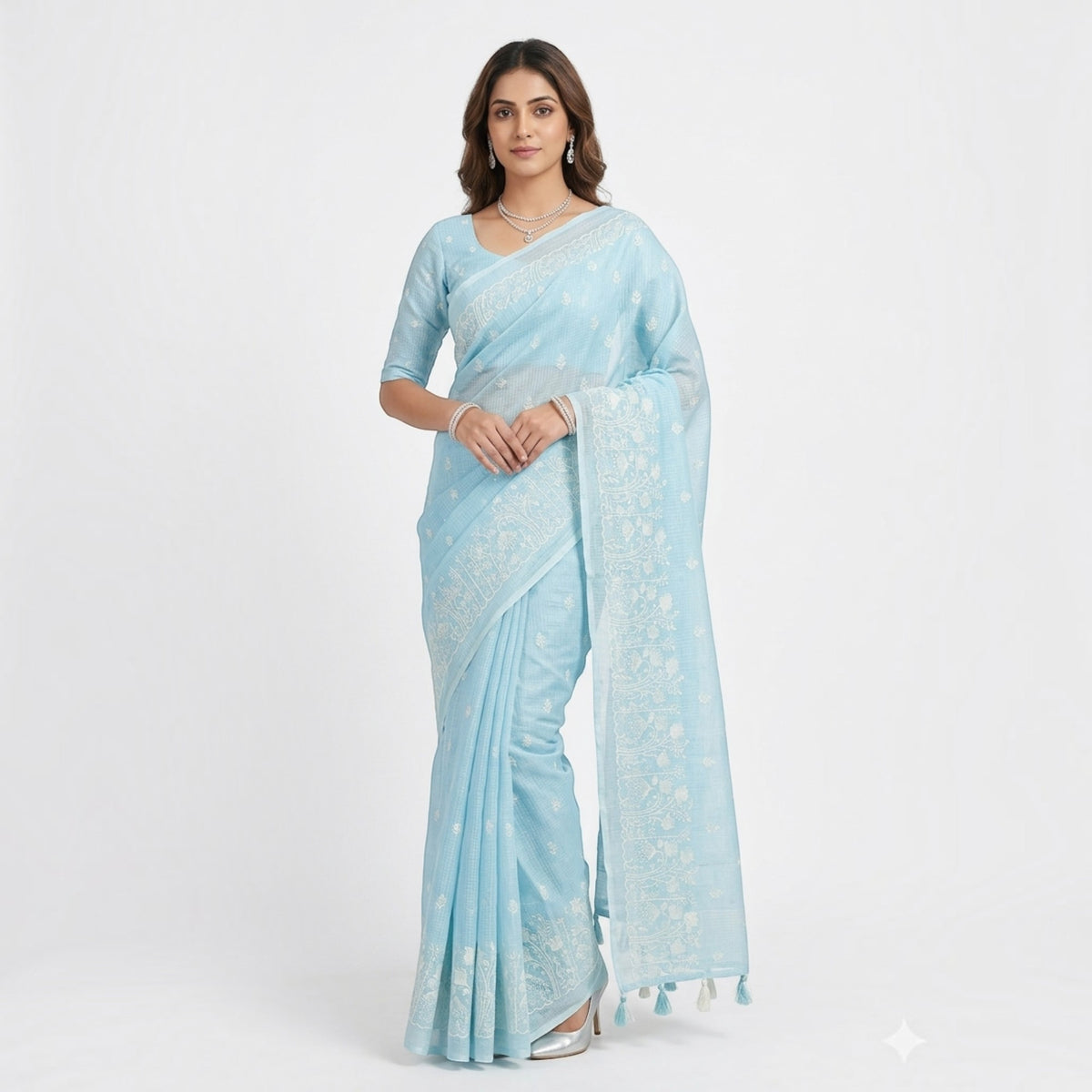 Light Blue Kota Doriya Cotton Saree