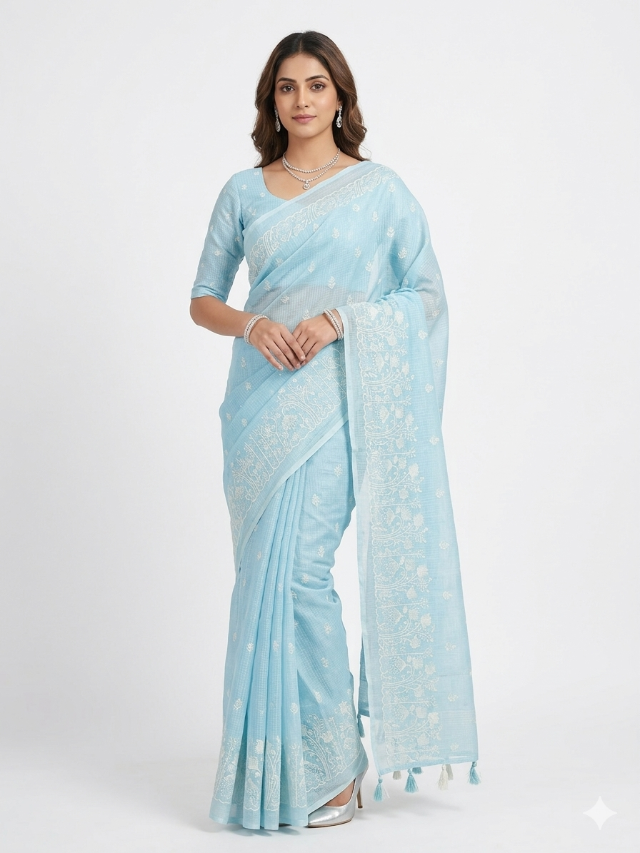 Light Blue Kota Doriya Cotton Saree