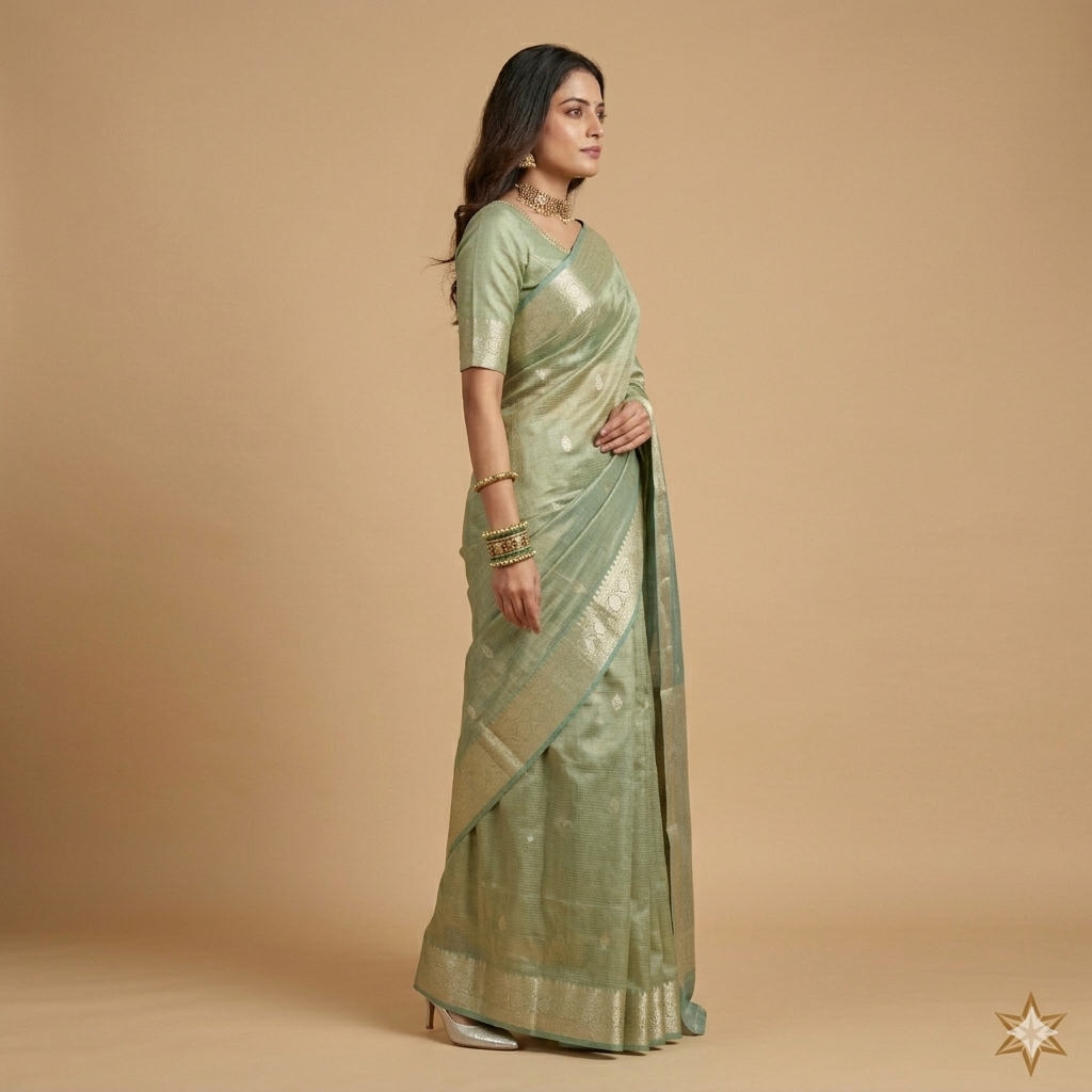 Green Zari Work Silk Georgette Saree