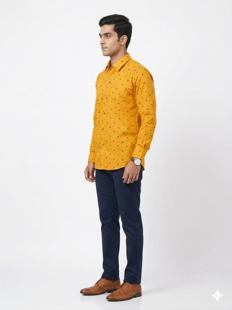Yellow Bandhani Cotton Shirt