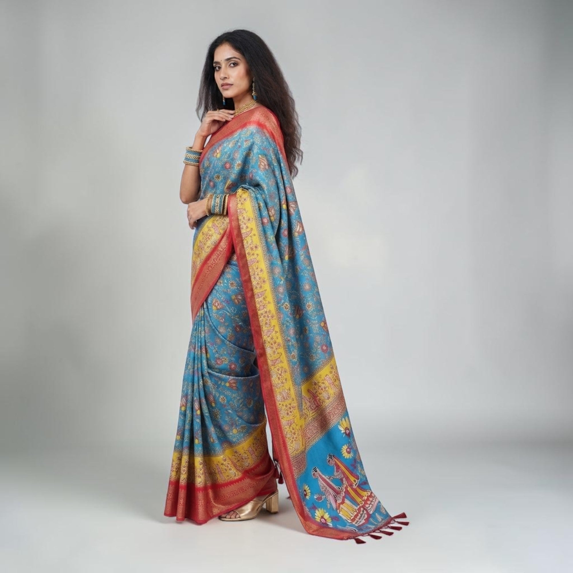 Blue Soft Litchi Silk Saree