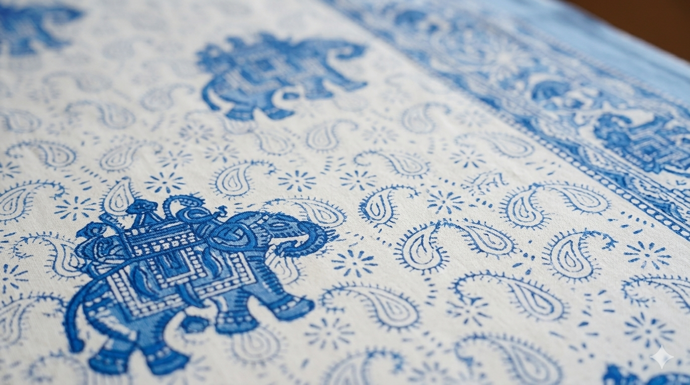 Handblock Print Cotton 6 Seater Rectangular Table Cover