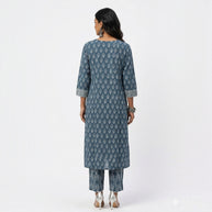 Blue Handblock Cotton Kurta & Pant