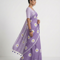 Lavender Bloom Handprinted Cotton Saree