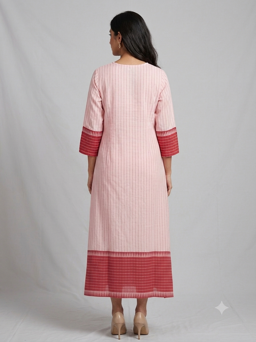 Light Pink Handloom Jamdani Cotton Dress