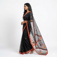 Black Red Applique Kota Cotton Saree