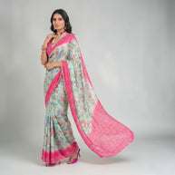 Green Kalmakari Bandhani Makhmali Silk Saree
