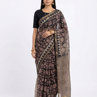 Black Floral Handblock Kota Cotton Saree