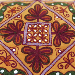 Orange Gujarati folk embroidery Cotton Cushion
